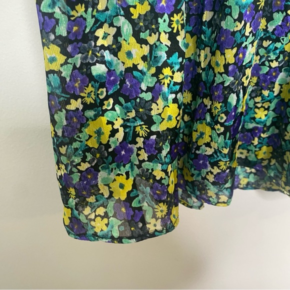 Zara Floral Micro Pleat Long Sleeve High Neck Puff Sleeve Baby Doll Mini Dress L - Picture 7 of 14